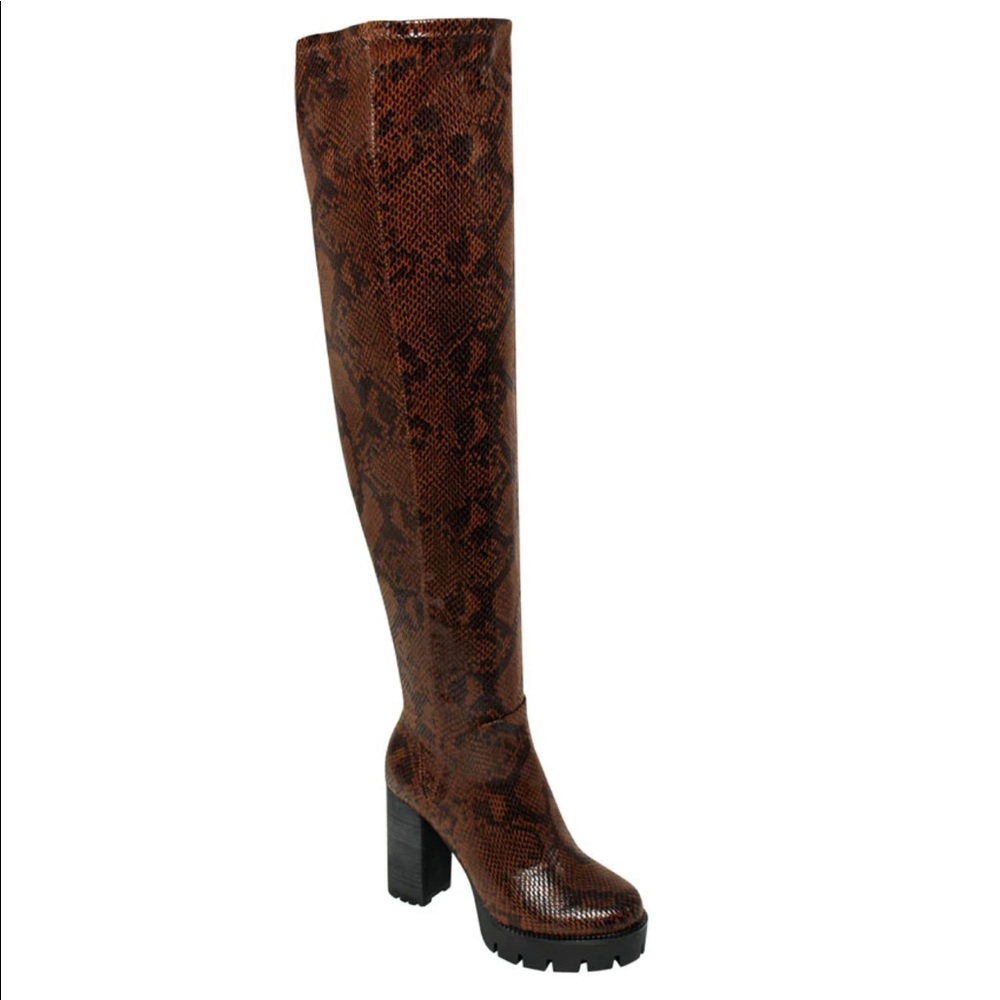 CHARLES BY CHARLES DAVID Warning Snake Print Lug Sole The-KneeTall Boots Size 6